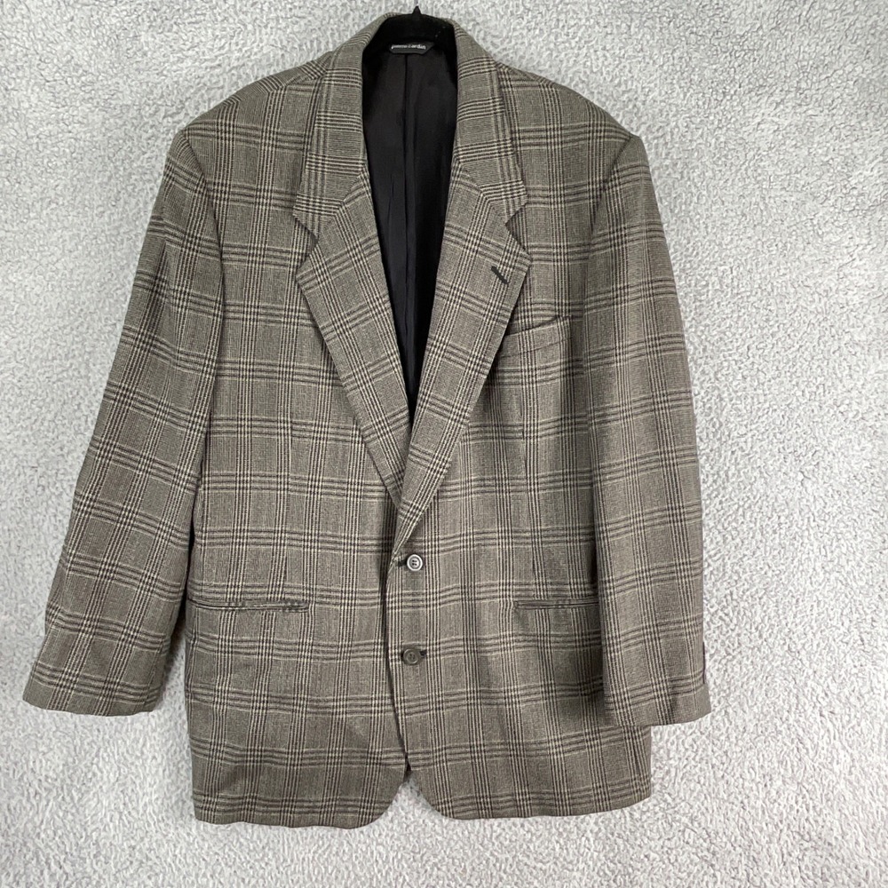 Pierre Cardin Blazer Mens 42R Brown Glen Plaid Excellent Two Button Sport Coat